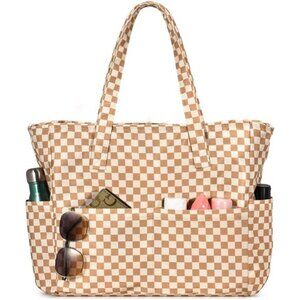 Beach Bags for Women Khaki Plaid